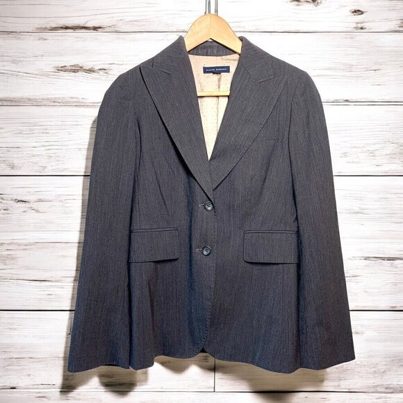 Banana Republic Stretch Wool Blazer Two Buttons Dark Grey Gold Lining Size 2 - Picture 1 of 7